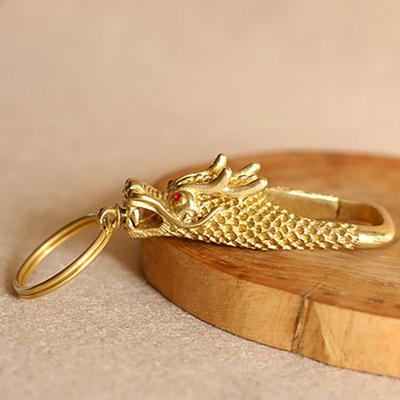 Brass Dragon Head Keychain Handmade Pure Copper Lucky Charm Creative Non-fading Dragon Keychain Hanging Pendant