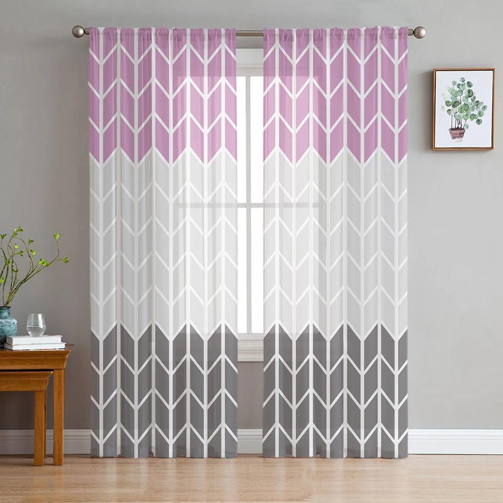 Geometric Yellow Gray Sheer Curtains For Living Room Bedroom Tulle Window Drapes For Kitchen Decoration