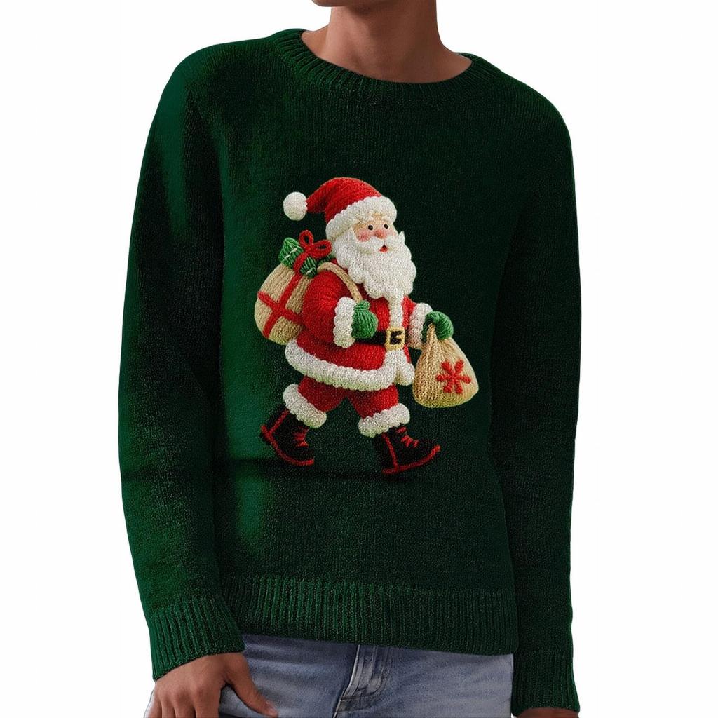 Women's Fashion Christmas Print Pullover Long-Sleeve  Neck Knit Sweater Top