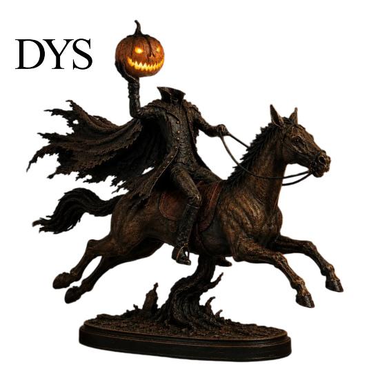 Einzigartige Weihnachtsgeschenke Beleuchtete Kopflose Reiter Statue, Aufleuchtendes Reitpferd Warmer Dunkler Horror Stil Dekorationen Leuchtende LED Kürbiskopf Skulptur