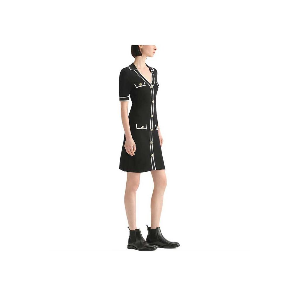 Karl Lagerfeld Elegant V-Neck Button-Up Short Sleeve Dress Women Dress Black E33L1363