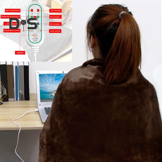 Winter Electric Blanket 3 Level Temperature Adjustment USB Charging Thick Dual-sided Material Time Setting Camping Travel Office Home Heating Blanket