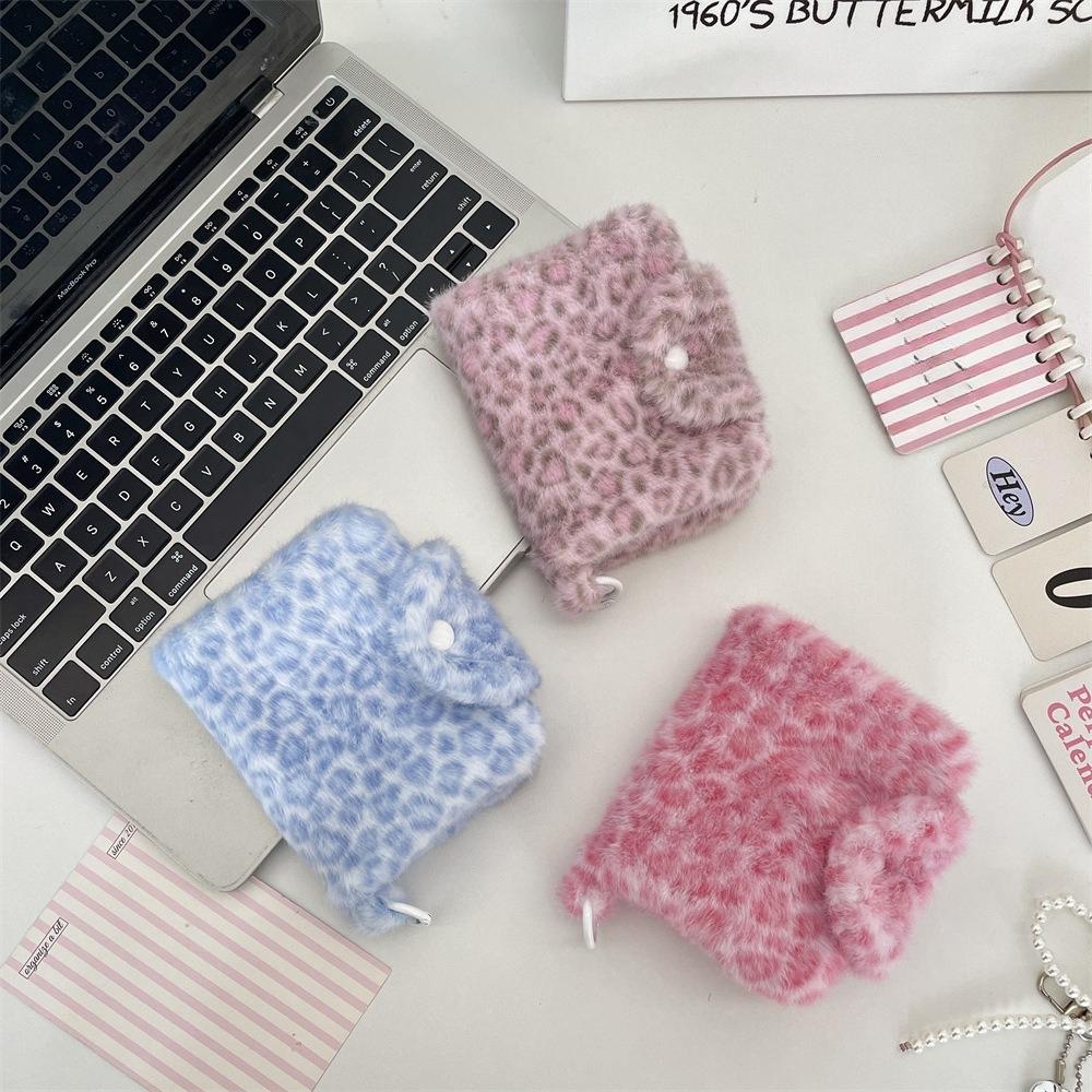 Korean Fashion Wallet Cute Pink Leopard Print Card Holder for Women Girls Portable Small Storage Bag