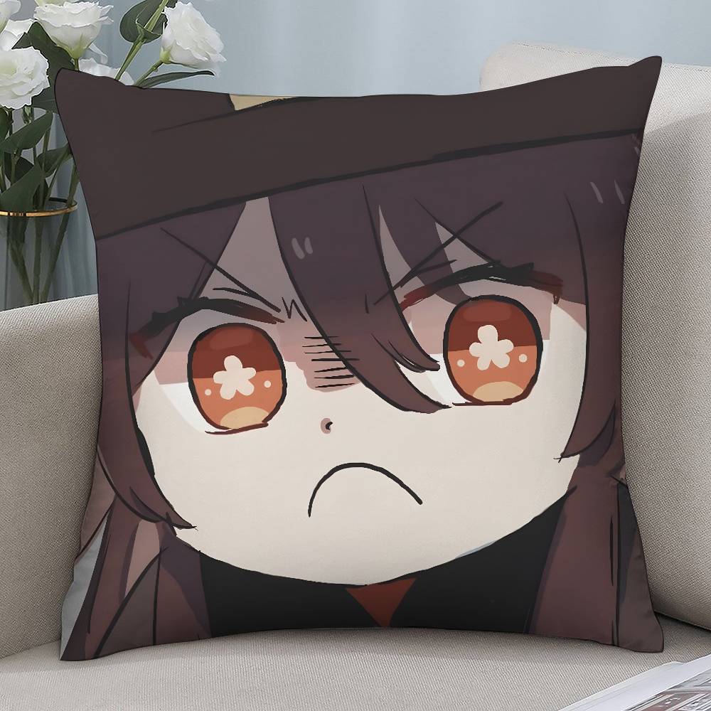 

Kawaii G-Genshin Hu Tao Pillow Case Short plush Double-sided Print Square Throw Pillow Covers Sofa Home Cushion Decor 12x12Inch