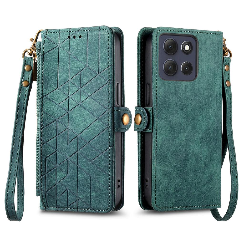 For Motorola Moto G86 Power 5G Case Zipper Wallet Geometry Lines Leather Phone Cover with Strap