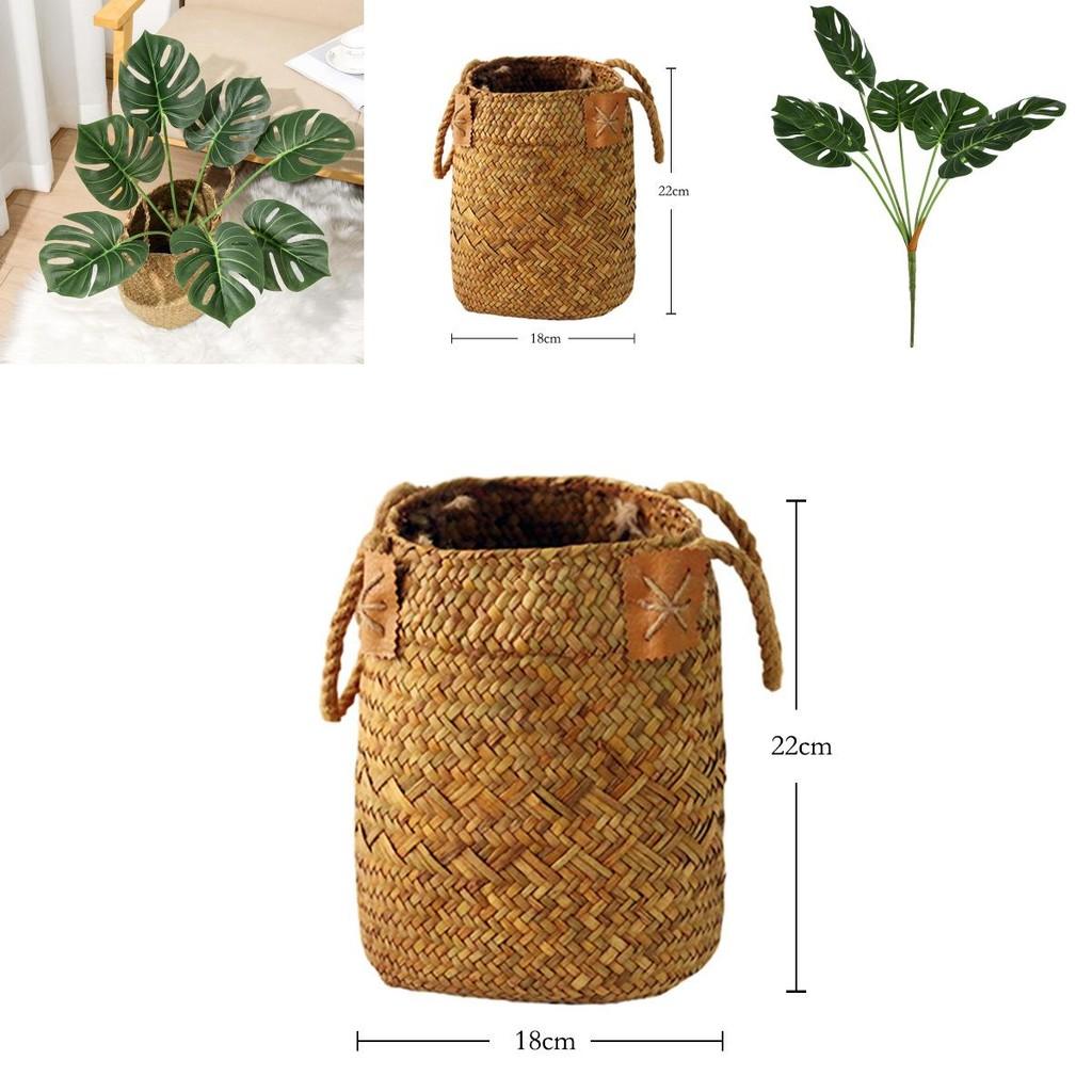 Künstliche Monstera Deliciosa Liebm Blattpflanze für Wohnzimmerdekoration mit handgeflochtenem Seegraskorb