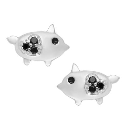 Schwarze Spinell Ferkel Ohrstecker - 925 Sterling Silber
