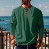 Maglietta da Uomo a Maniche Lunghe Autunnale con Scollo a V e Vestibilità Ampia in Cotone Canapa Tinta Unita Camicia Ruche da Spiaggia
