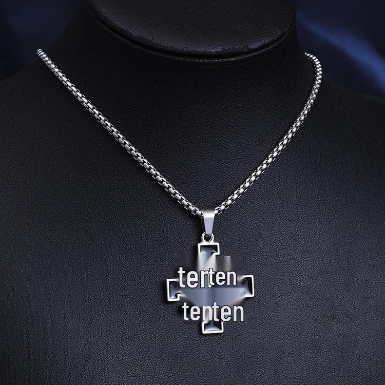 Retro Czarny Naszyjnik z Krzyżem - Męski Hip Hopowy Dodatek ze Stali Nierdzewnej