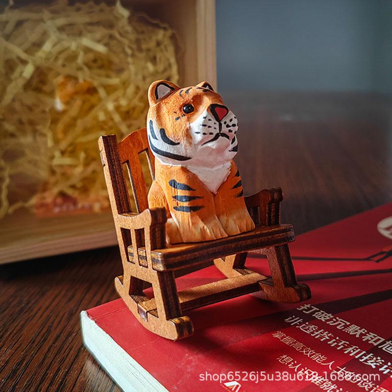 Handmade Solid Wood Carving - Cute Pet Ornament for Home or Office Decor