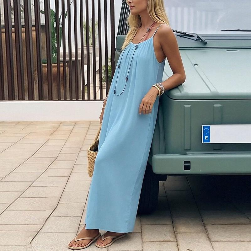 European and American women's clothing, new spring models, fashionable solid color backless suspender holiday dress dress