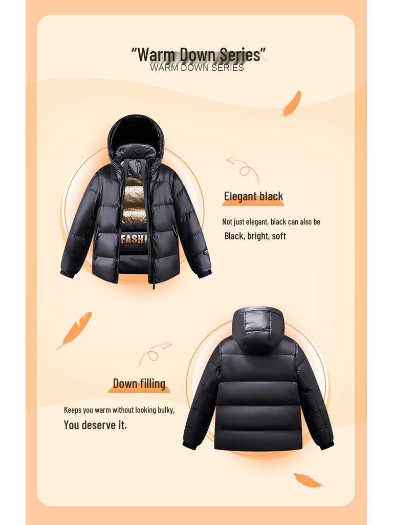 Men's and Women's Black Gold Thickened Down Jacket - Short Style for Autumn and Winter
