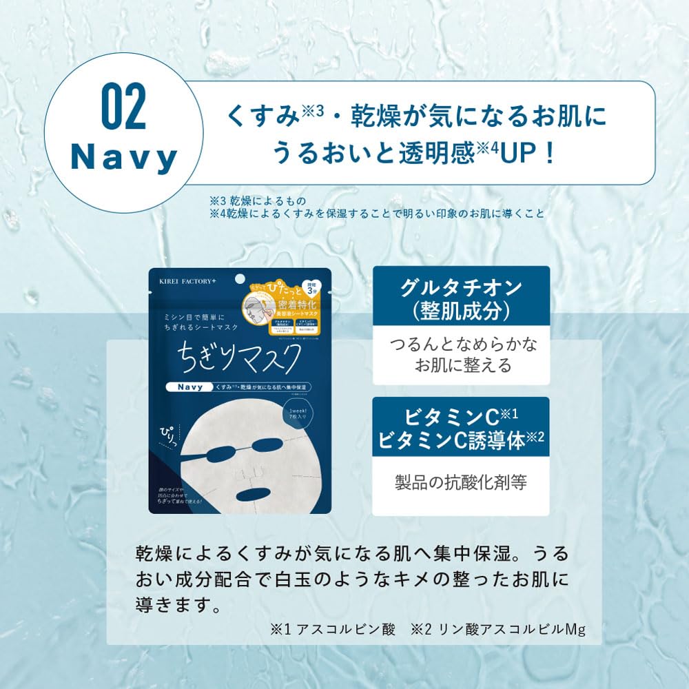 KIREI Factory 7 Reduces Reduces and Face and Enhances FACTORY+ (Kirei Plus) Tear-off Mask, Sheets, Navy, Pores, Dryness, Dullness, Time-Saving