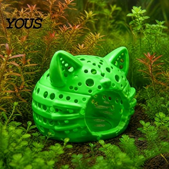 Aquarium Landscaping Decor Shrimp Cave, Cat Head Fish Hideout with Suction Breeding Box Cup, Decorative Cave for Betta Tanks Hiding
