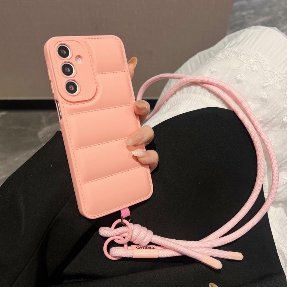 Fashion Down Jacket Long Lanyard Case for Samsung Galaxy S25 S26 Ultra S24 S23 Plus S22 S21 FE A55 A56 A16 Crossbody Soft Cover