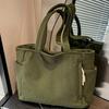Casual Corduroy Handbag with Zipper Closure Lightweight Large Capacity Shoulder Strap Solid Color Daily Tote Bag for Women