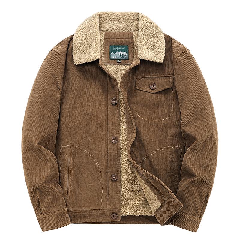 

Men s Corduroy Lambswool Coat: Autumn Winter Thickened Casual Workwear Jacket L