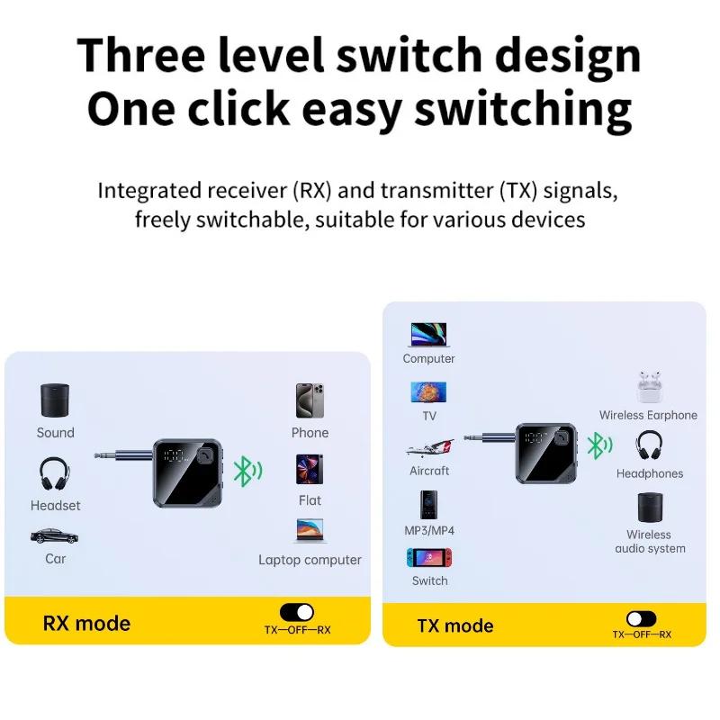 New Bluetooth 5.4 Transmitter Receiver 2 in1 Wireless Adapter With LCD Display for Car Music Headphone Speaker AUX Audio Adapter