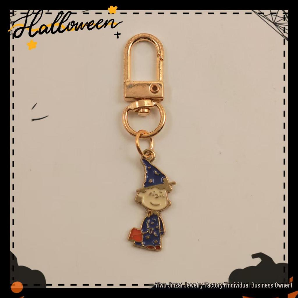 Halloween Skull & Pumpkin Metal Keychain Pendant - Devilish Charm Gift