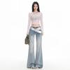 Ice Blue Women's Low-Waist Slim Fit Micro Flare Jeans - 2025 Trendy Extended Length Cropped Pants
