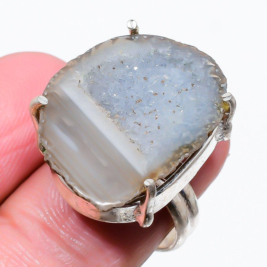 

Ювелирное кольцо из стерлингового серебра 925 пробы с агатом и жеодой, размер 8 o4Y30