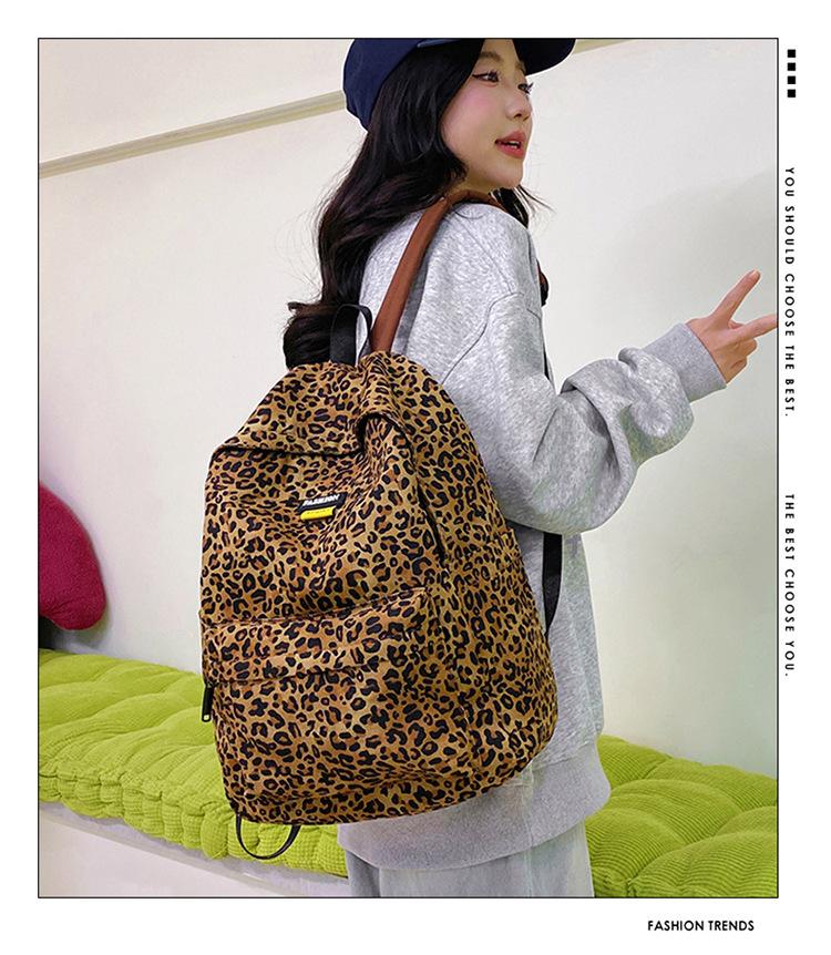 Skolesekk dobbel ryggsekk leopardmønster skolesekk kvinnelig student nytt trendy merke nisjeryggsekk mannlig ungdomsskole ryggsekk engros