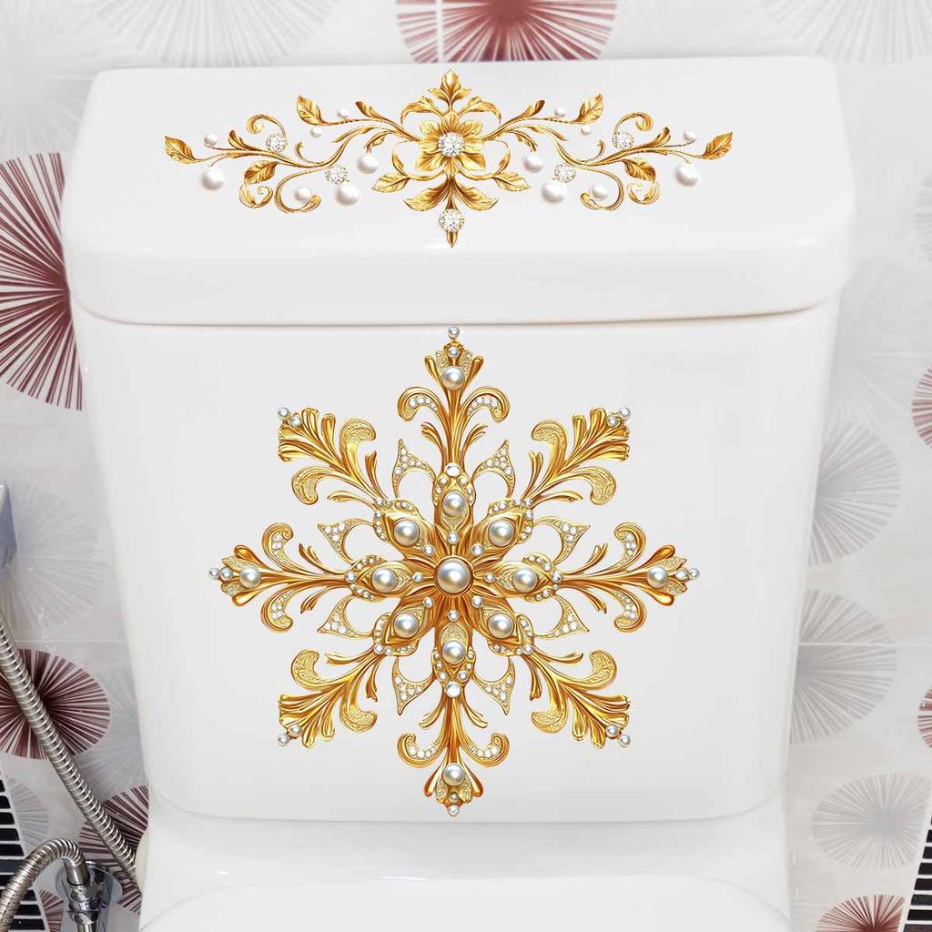Luxuriöser Goldperlen-Diamant-Toilettenaufkleber Dreidimensional Wasserdichter Badezimmerdekorationsaufkleber