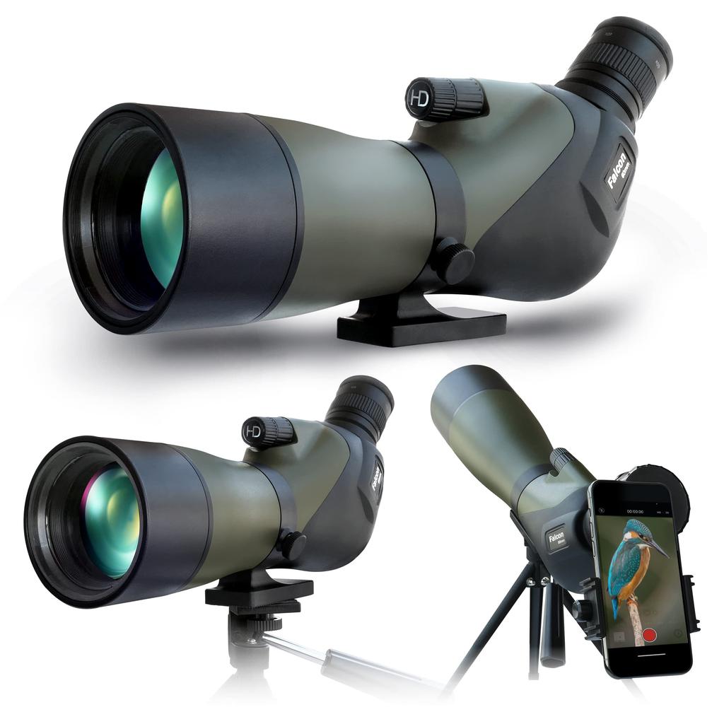 20-60X60 High-Magnification Spotting Scope with 60mm Objective Lens, 20-60x Zoom, Up to 700m Telephoto Range, Smartphone Adapter, Waterproof Tripod,