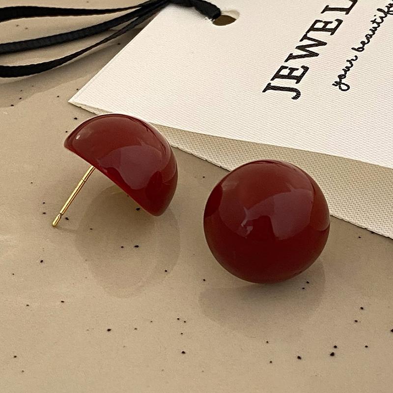 PONYKISS Sterling Silver Red Enamel Geometric Stud Earrings for Women Vintage Fine Minimalist Light Luxury Accessory