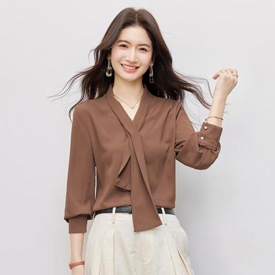 Kasiye Women's Elegant Ribbon Neck Long Sleeve Blouse