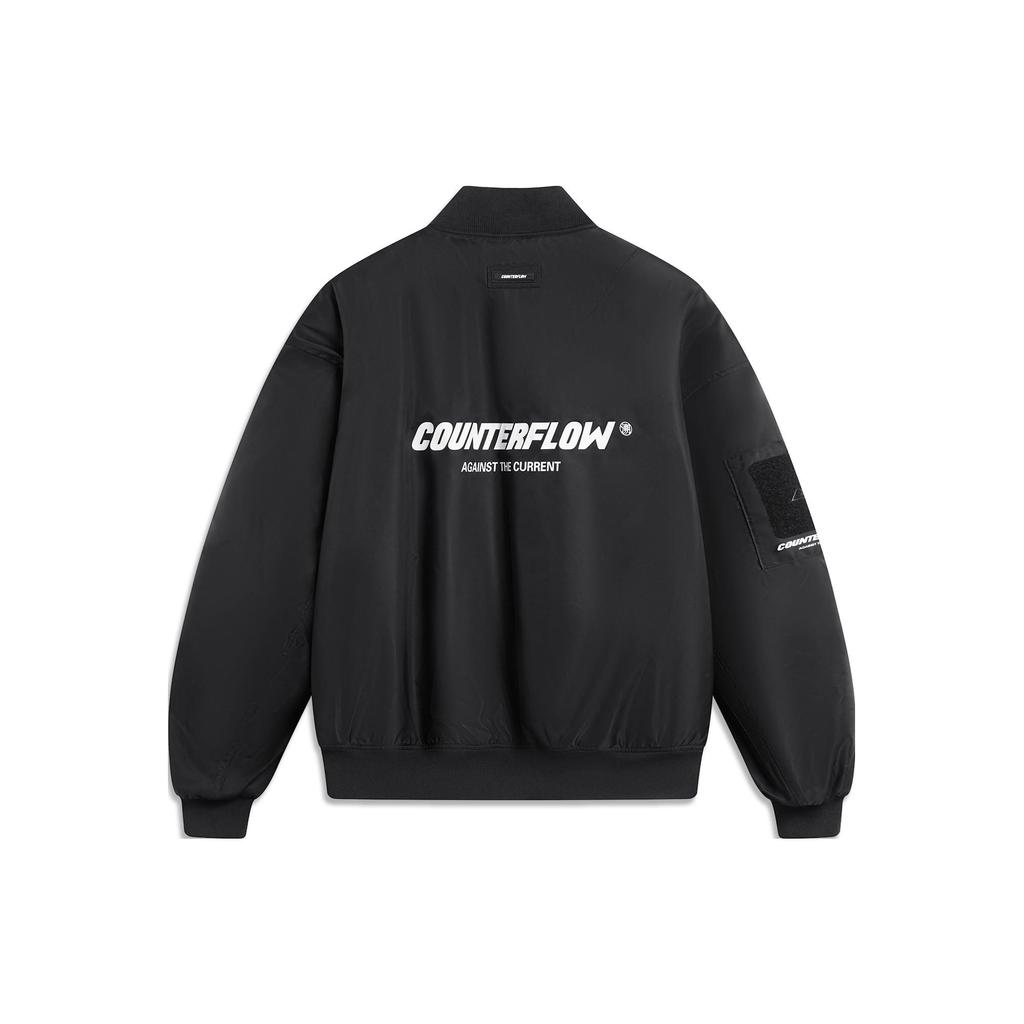 Li Ning CF Water Series S potiskem písmen Volná bunda s baseballovým límcem Unisex bunda Černá AJMT249-1