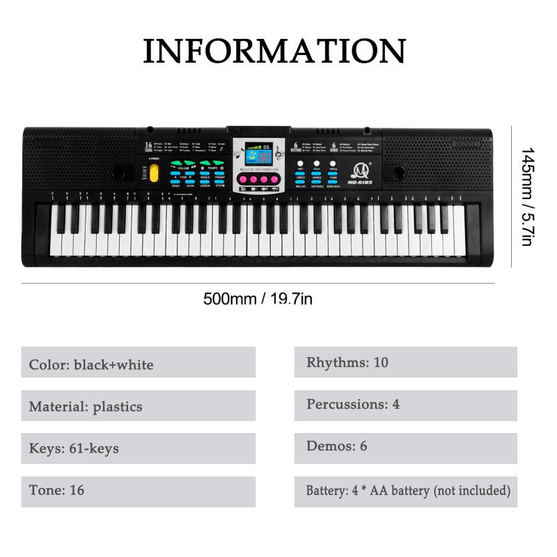 61 Keys Digital Music Electronic Keyboard Kids Multifunctional Electric Piano for Piano Student with Microphone Function