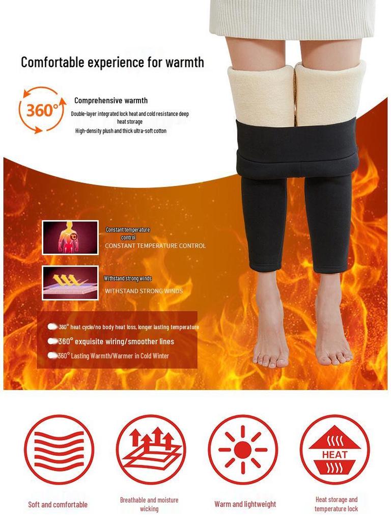 Women's High-Waisted Lambswool Cotton Fleece-Lined Winter Leggings, Extra Thick Warm Plus Size Pants