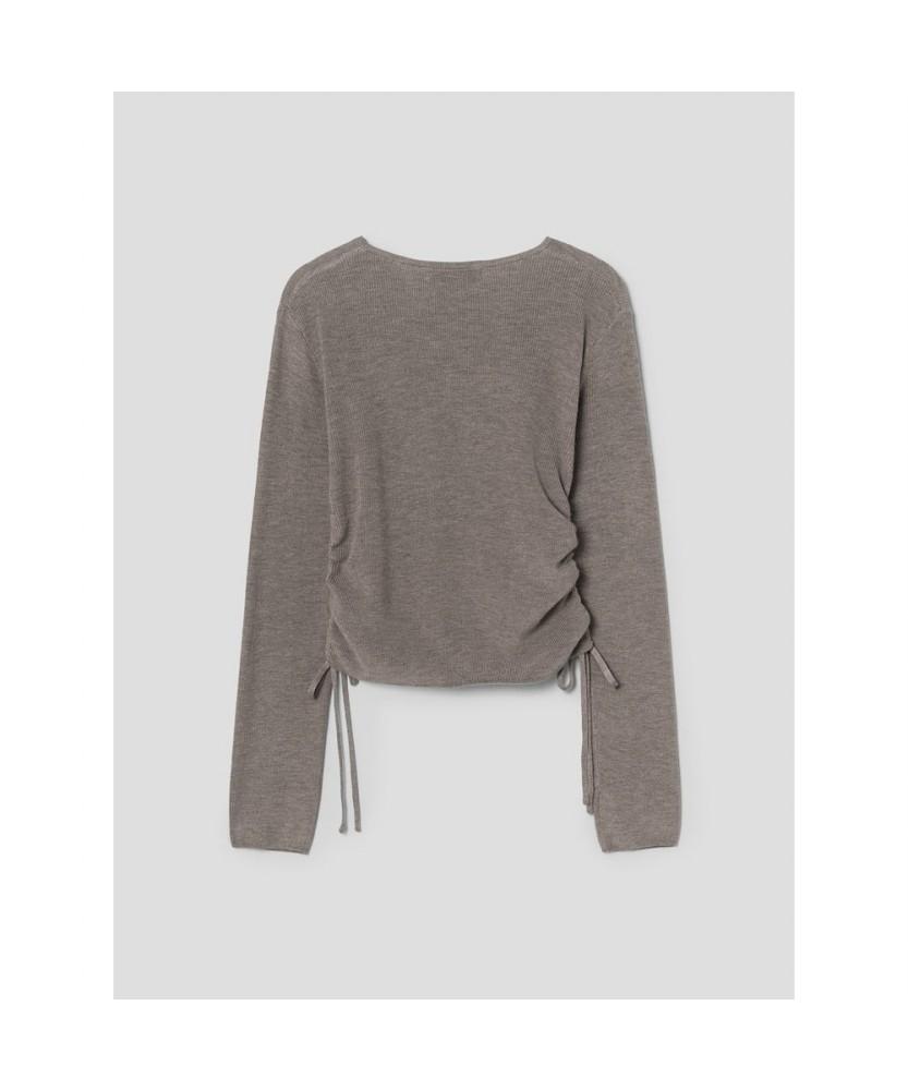 8SECONDS Side Shirred Strap V-Neck Pullover Brown