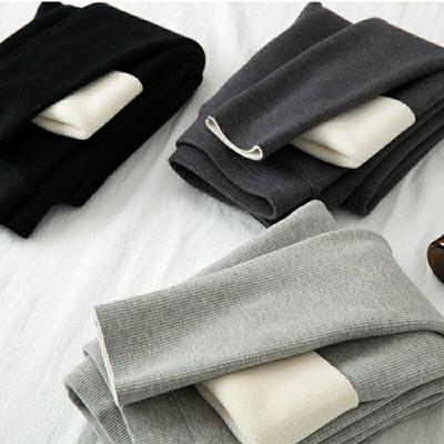 Ribbed Leggings Outdoor Wear Winter School Uniform Inner Layer Cotton Pants Warm Fleece Lined Thick Thermal Underwear Women High Waist