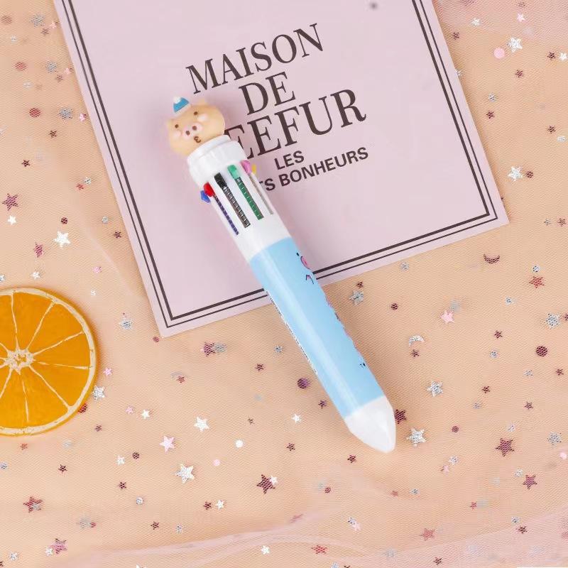 Ten-color Ballpoint Pen Girl Heart Cartoon Press Multi-color Pen Multi-function Color Handbook Pen Creative Cute Pen