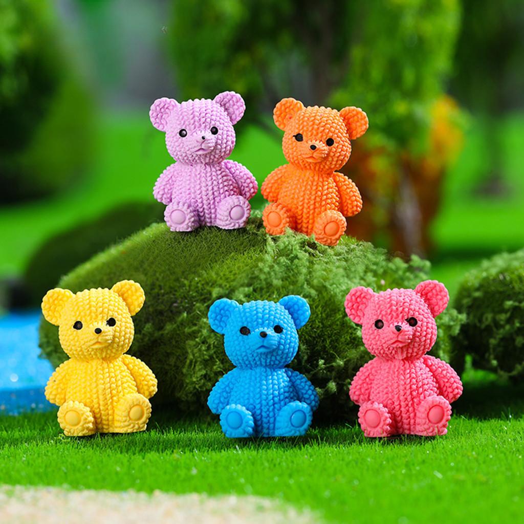 10Pcs/lot Cartoon Bear Animal Miniatures Resin Ornaments Fairy Garden Decoration Moss Terrarium Micro Landscape