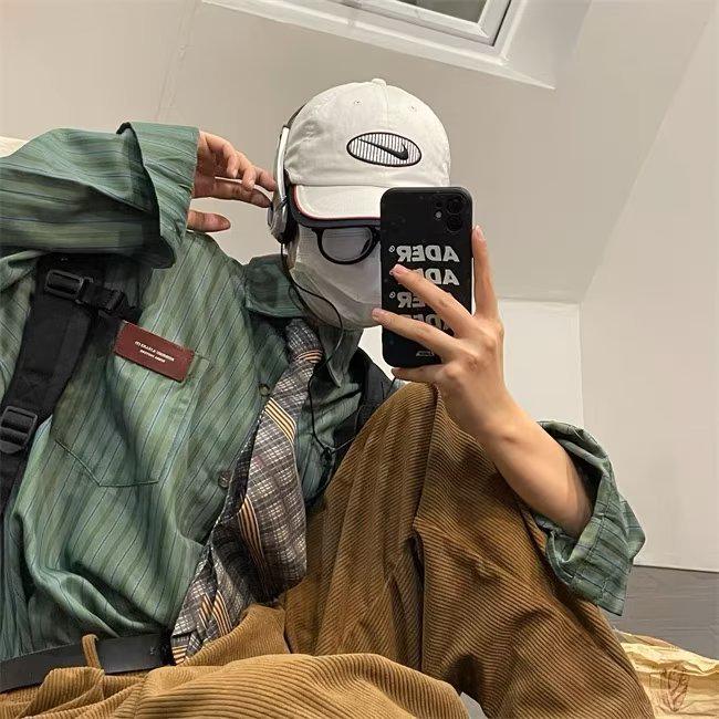 Trendiges japanisches Herren Langarmhemd: Jugendlich, Farbton-passend, Schlichter Frühlingsstil