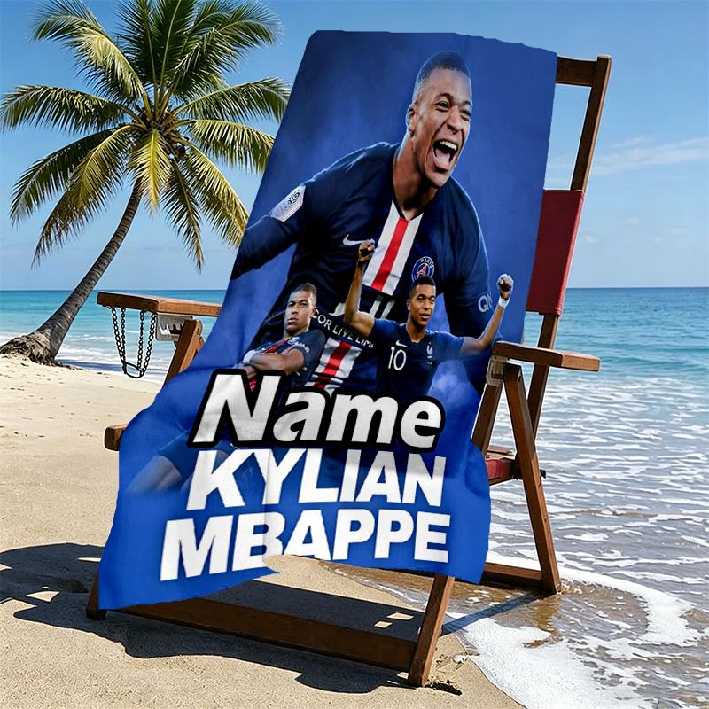 Personalisierbares Strandtuch mit Kylian Mbappe Aufdruck und individuellem Namen, für Reise Camping Strandparty Heimdekoration, Geburtstagsgeschenk für Familie & Freunde