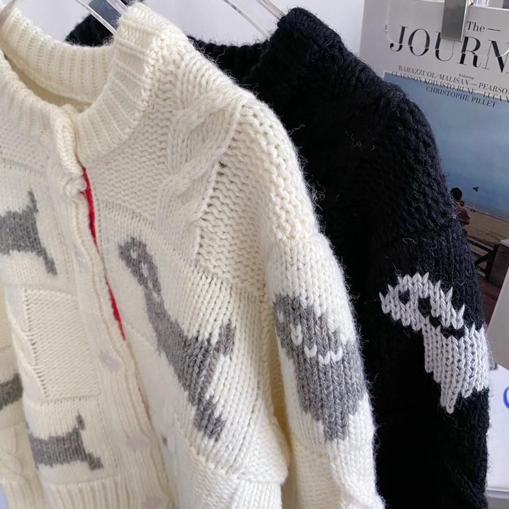 Women's College Style Thick Cable Knit Wool Cardigan - Short Coat for Autumn & Winter
