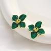 Green Enamel Oil Flower Drop Earrings for Women White Red Contrast Flowers Dangle Earrings Trendy Sweet Jewelry