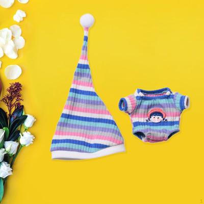 Puppen-Nachtwäsche-Outfit mit gestreiftem Pyjama und Mütze für 6,69''