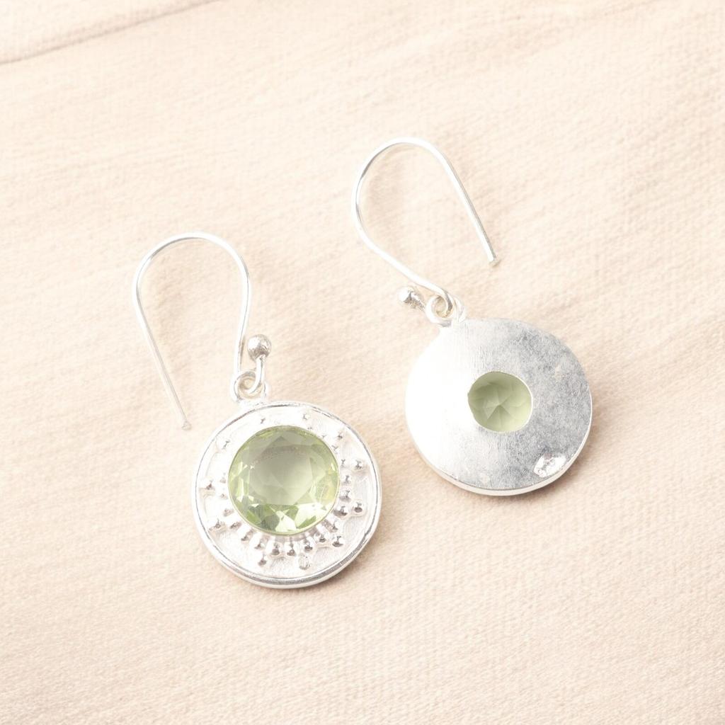 Natural Green Amethyst 925 Sterling Silver Handmade Fashionable Earrings 1.5" EE-153-14