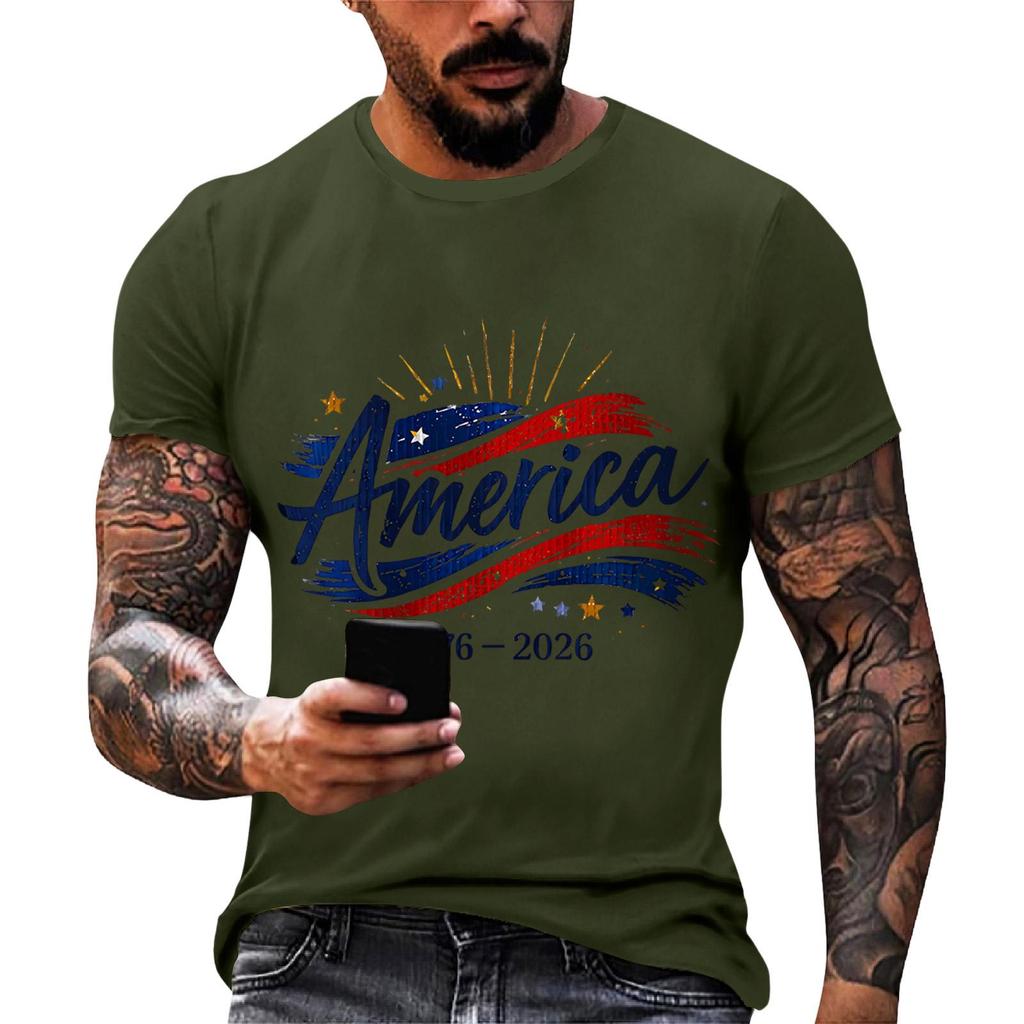 Men's Loose And Casual Flag-print T-shirt, Short Sleeve Shirt