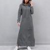 Women Sweatshirt Dress Hooded Solid Color Long Sleeve Front Drawstring Autumn Winter