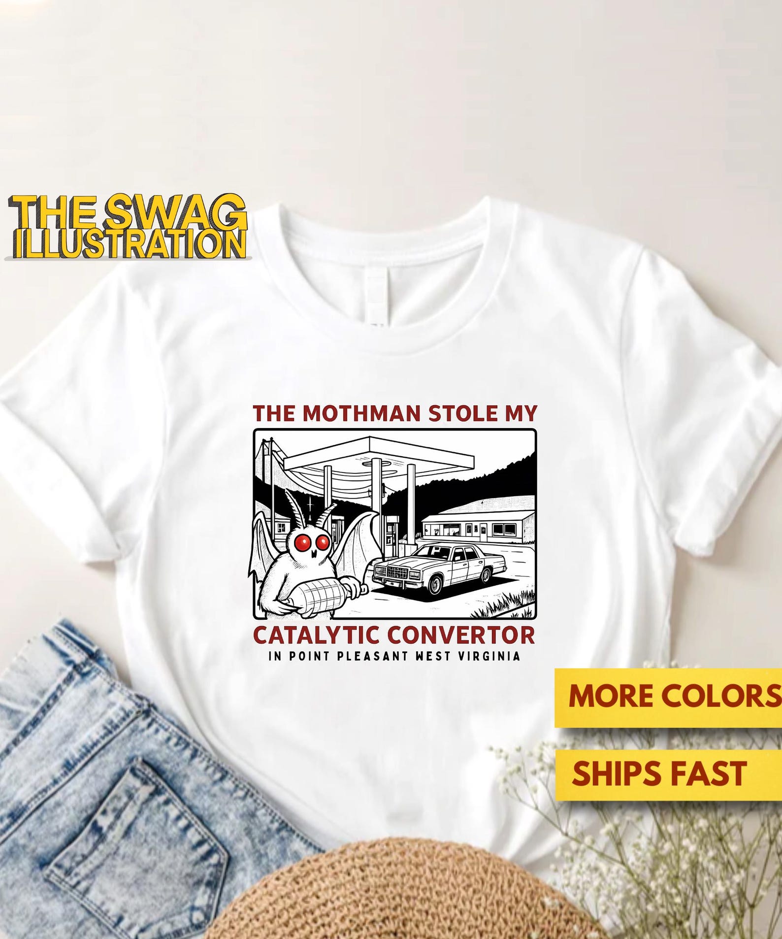 Parody Movie Shirt, The Mothman Stole My Catalytic Converter In Point Pleasant West Virginia, Cars, Funny Quote GifT shirt, Soft Premium Tee L