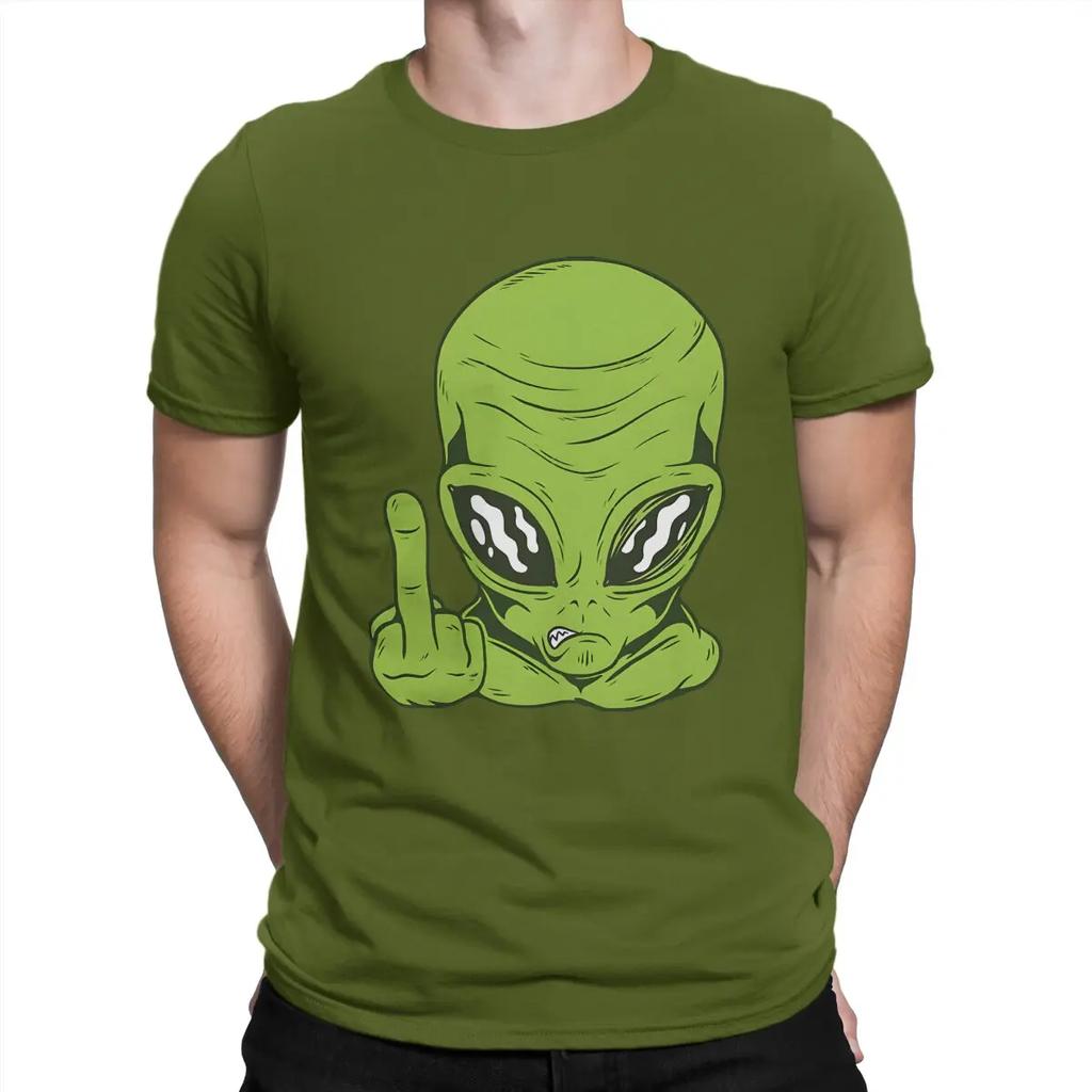 Angry Alien Head Flipping The Bird Middle Finger Men T Shirts Resident Alien Amazing Tees Short Sleeve O Neck T-Shirts Cotton