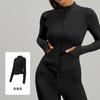 Womens Slim Fit Long Sleeve Zip-Up Yoga Top With Side Pockets Running Gym Workout