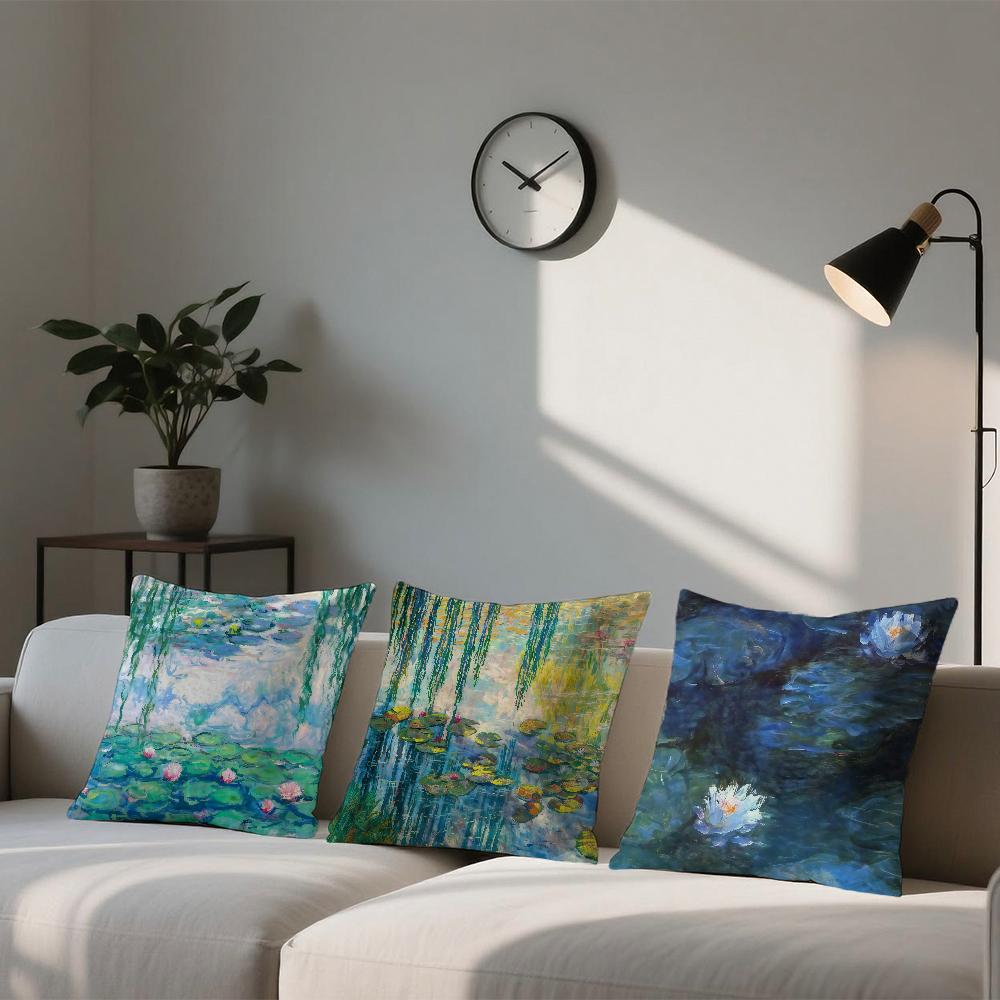Kunst Seerosen C-Claude M-Monet Kissenbezug Quadratischer Sofakissenbezug Lässiger Hautfreundlicher Bequemer Kissenbezug