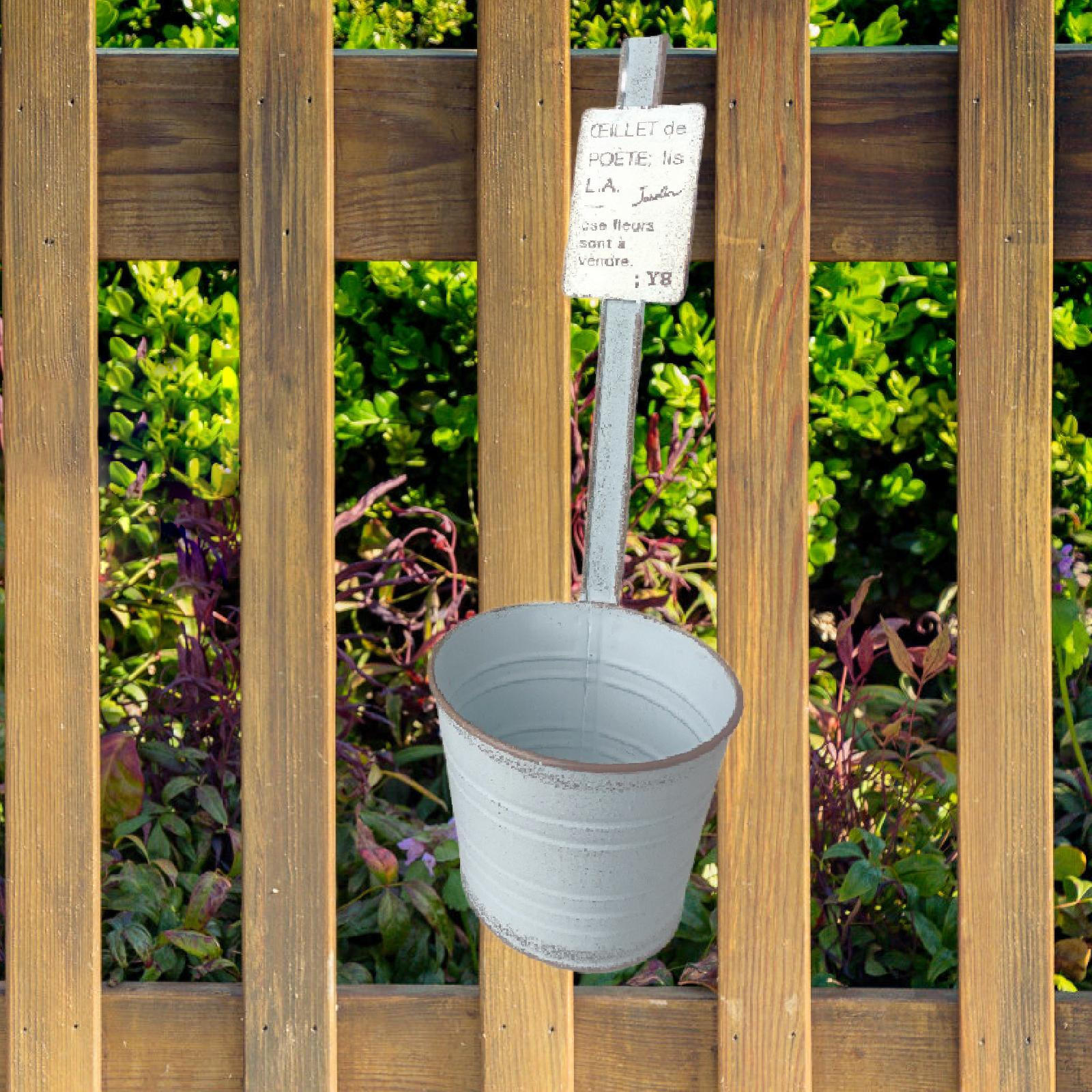

Hanging Flower Pot Holder Birthday Gift Plant Railing Planter Iron Bucket for Fence Yard